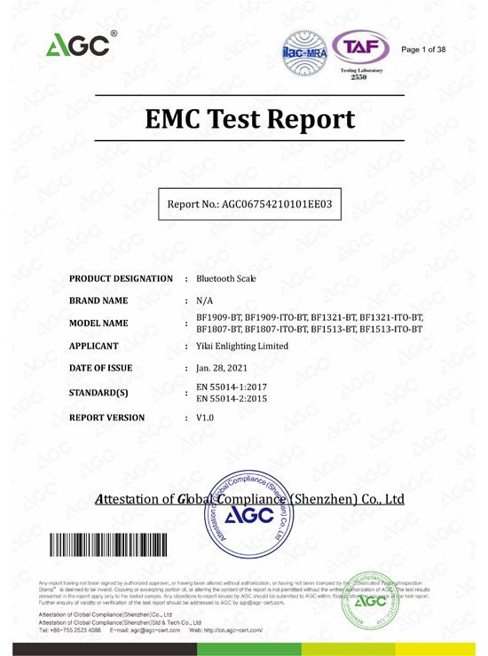 
     Yilai Scale RED-Zertifikat von AGC
    